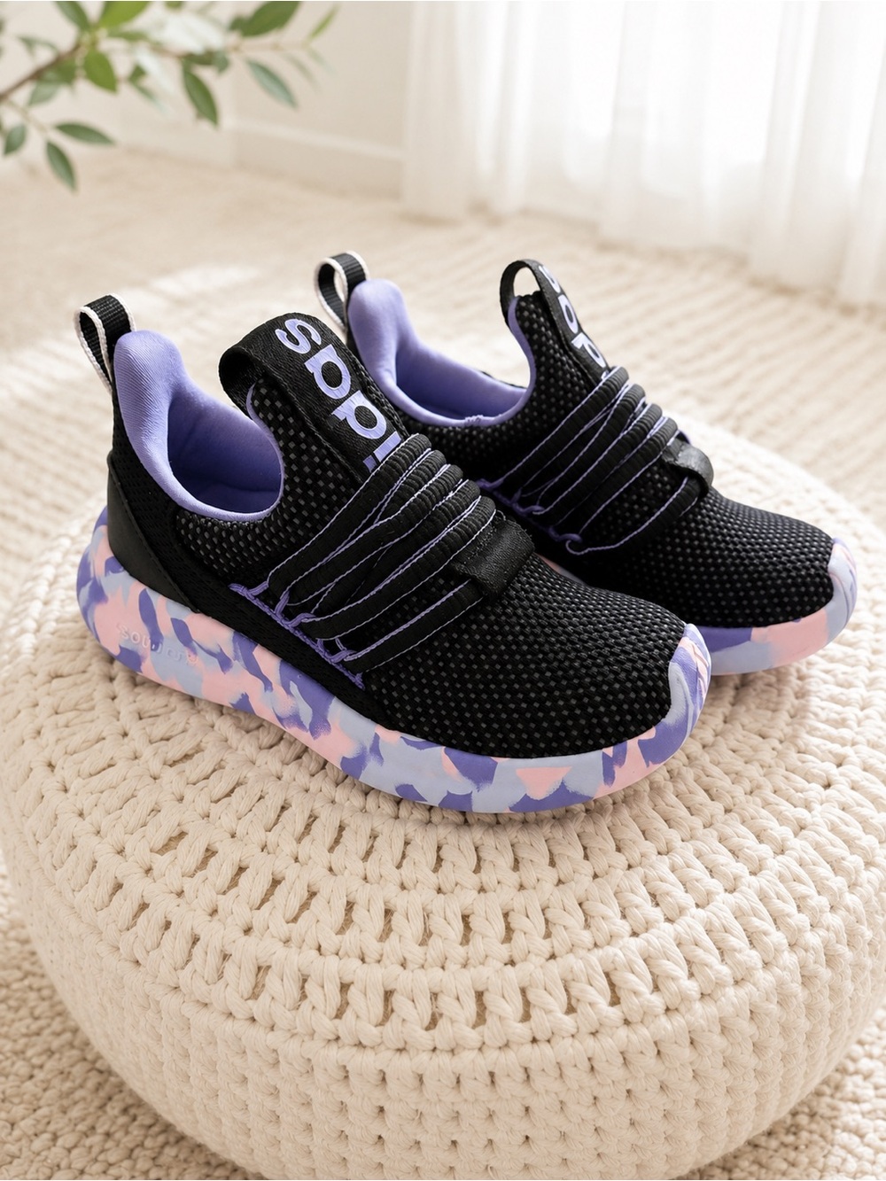 Adidas Lite Racer Adapt 7.0 Kids Sneakers | Black Purple Camo | Size 10.5K